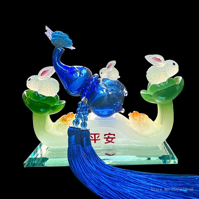Chinese Style Crystal Glass Animal Rabbit Sculptures, Wealth Seeking Lucky Gourds, Home Living Room Car Interior Decoration, 1Pc