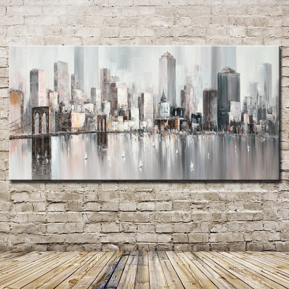 Mintura,New York Skyline Cityscape Architecture Abstract Art Handmade Oil Painting On Canvas,Wall Picture Modern,Home Decoration 1