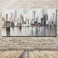 Mintura,New York Skyline Cityscape Architecture Abstract Art Handmade Oil Painting On Canvas,Wall Picture Modern,Home Decoration 1