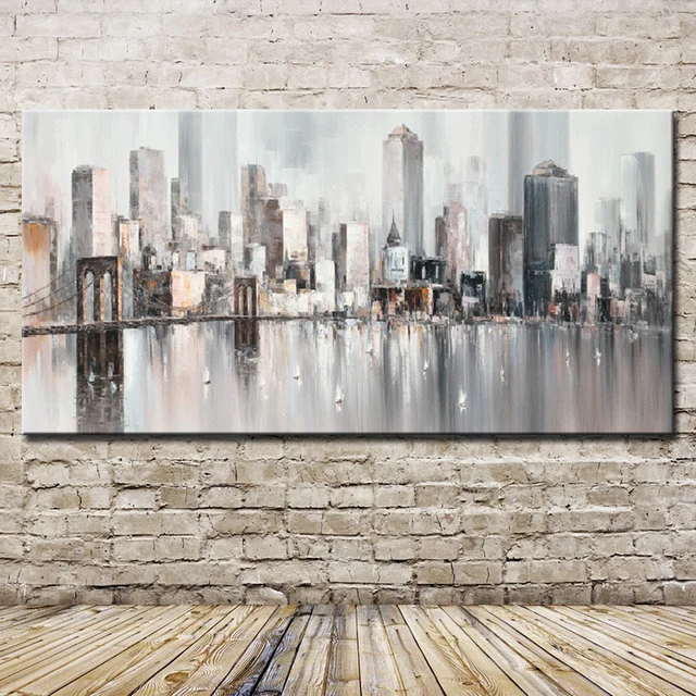 Mintura,New York Skyline Cityscape Architecture Abstract Art Handmade Oil Painting On Canvas,Wall Picture Modern,Home Decoration 1