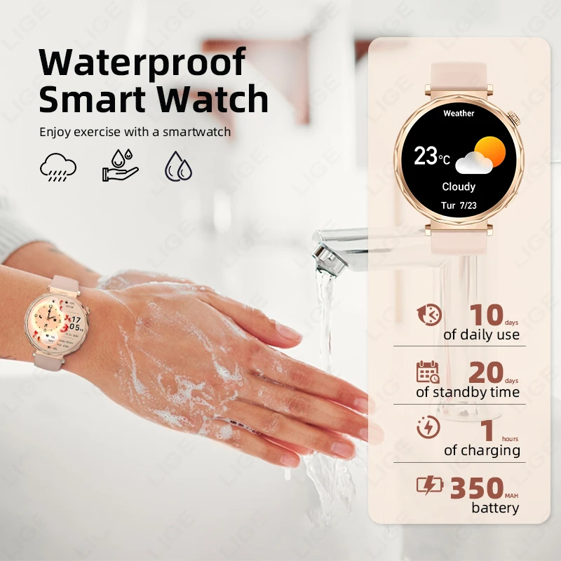 LIGE Women Smartwatch 1.6" Heart Rate Bluetooth Call Sports Waterproof Smart Watch Female For Android iOS 2025 New Ladies Gift