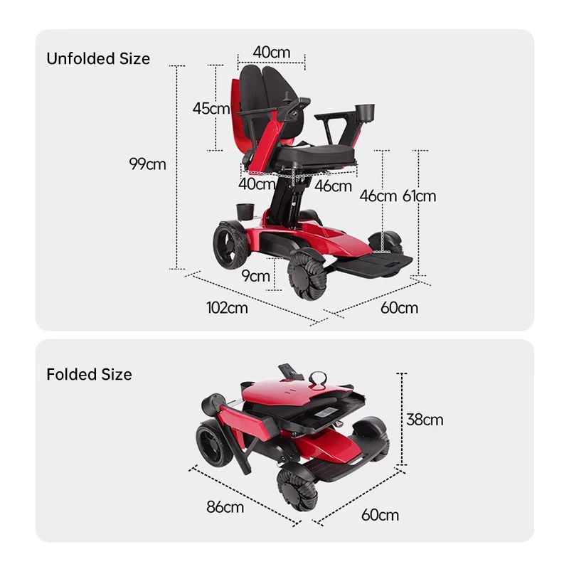 Automatic Motorized Foldable Long Mileage Electric Wheelchair for Patient Wheelchair with Lithium Battery for Handicappedcustom