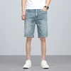 Summer denim mid knee walking shorts  men retro man jeans washed water Lyocell breathable lightweight and elastic bermuda shorts