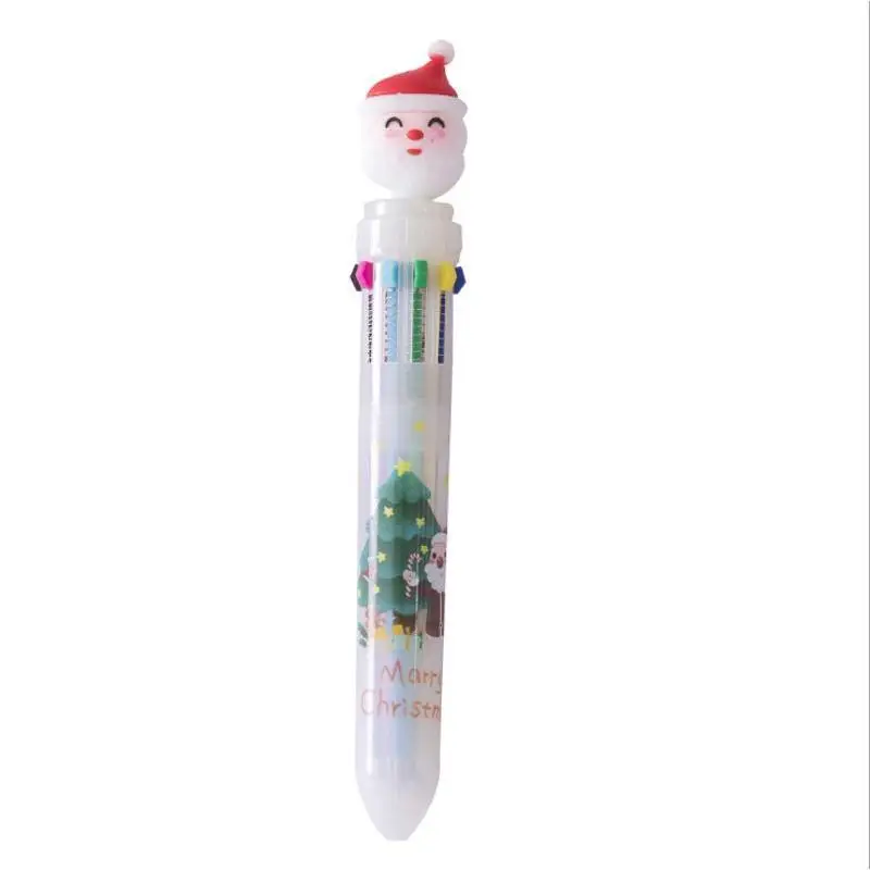Christmas Ballpoint Pen Press Type 10 Color 6-color Ballpoint Pen Color Multifunctional Marker Pen Creative Stationery Wholesale