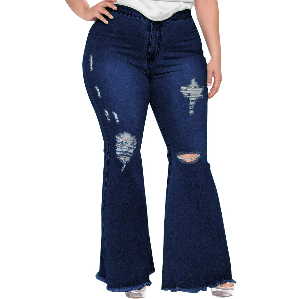 

Big Beautiful Women Denim Pants Female Ripped Hole Trousers Girl's Streetwear Bottoms Lady's Plus Size Jeans Pants