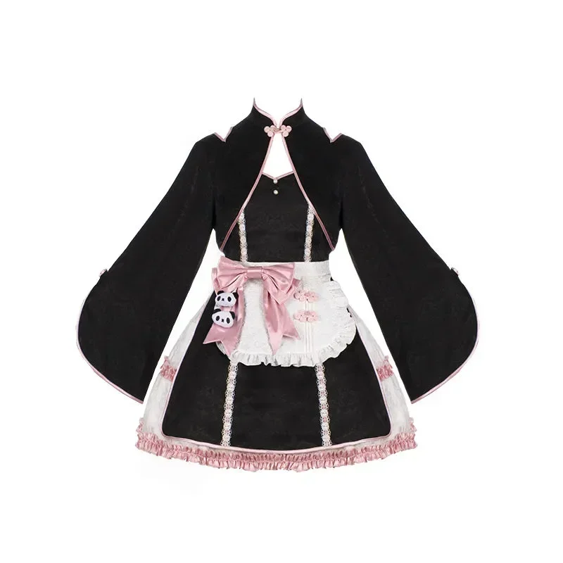 2 Colours Original Chinese Trumpet Sleeve Lolita Dress Apron Women Sweet Panda Cosplay Maid Outfit Japanese Masquerade Costumes