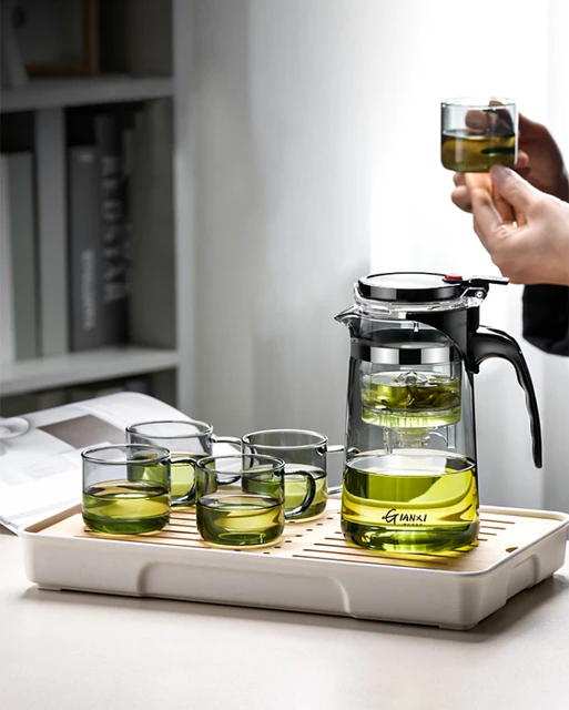 KKwercv Magische theepot met infusie - Heksenkunst drukregeling 2-in-1 voor losse thee, met houten handvat en heksenglas