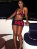 kliou Printed Beach 2 Piece Set Women Summer New Halter Bikini+Bandage Underpants+Letter Printed Hip Skirts Female Vacation Suit 2