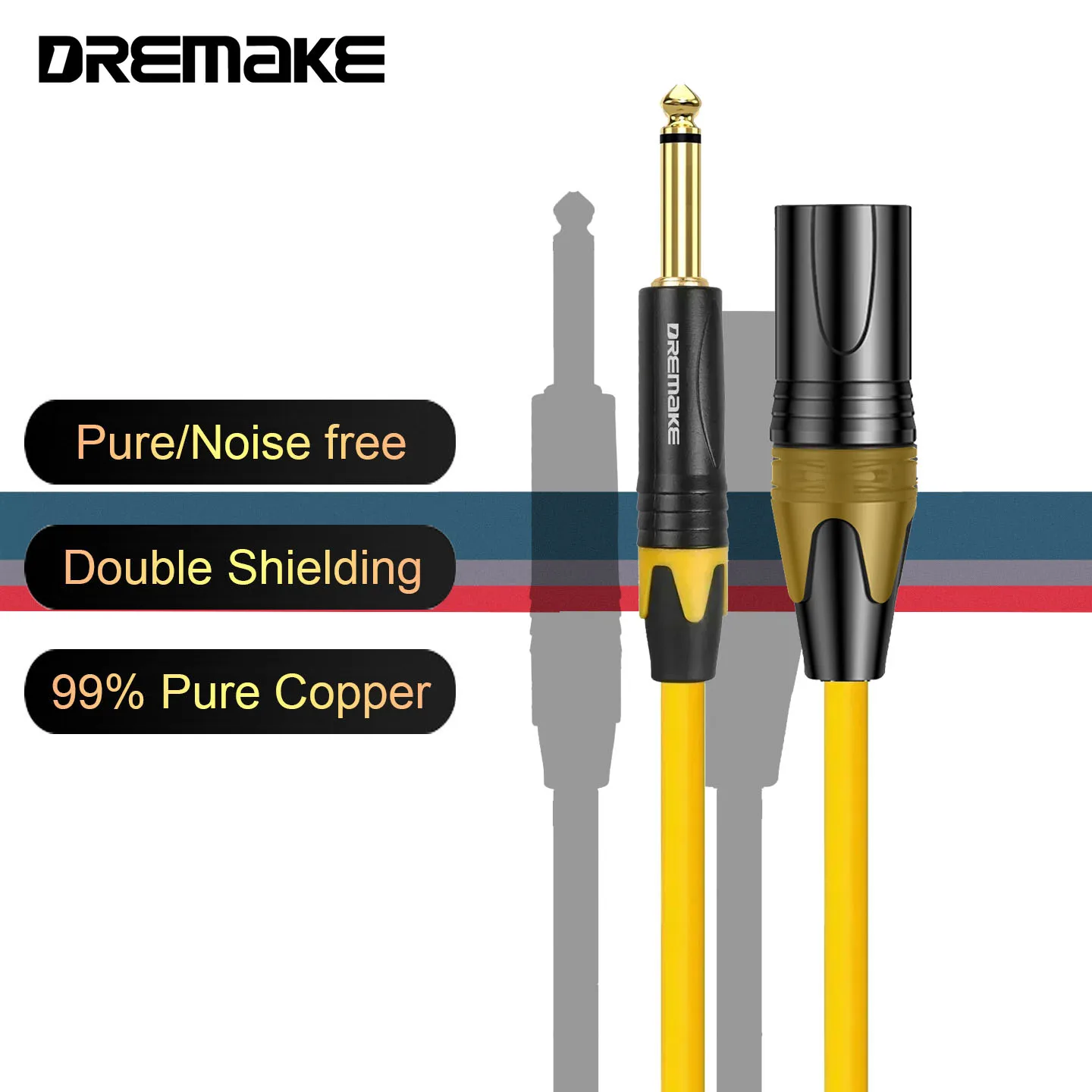 DREMAKE TS 1/4 Inch Male 6.35mm/6.5mm to XLR 3-Pin Microphone Mono 6.35mm to XLR Canon Patch Cord for AMP Amplifier Pro Audio 