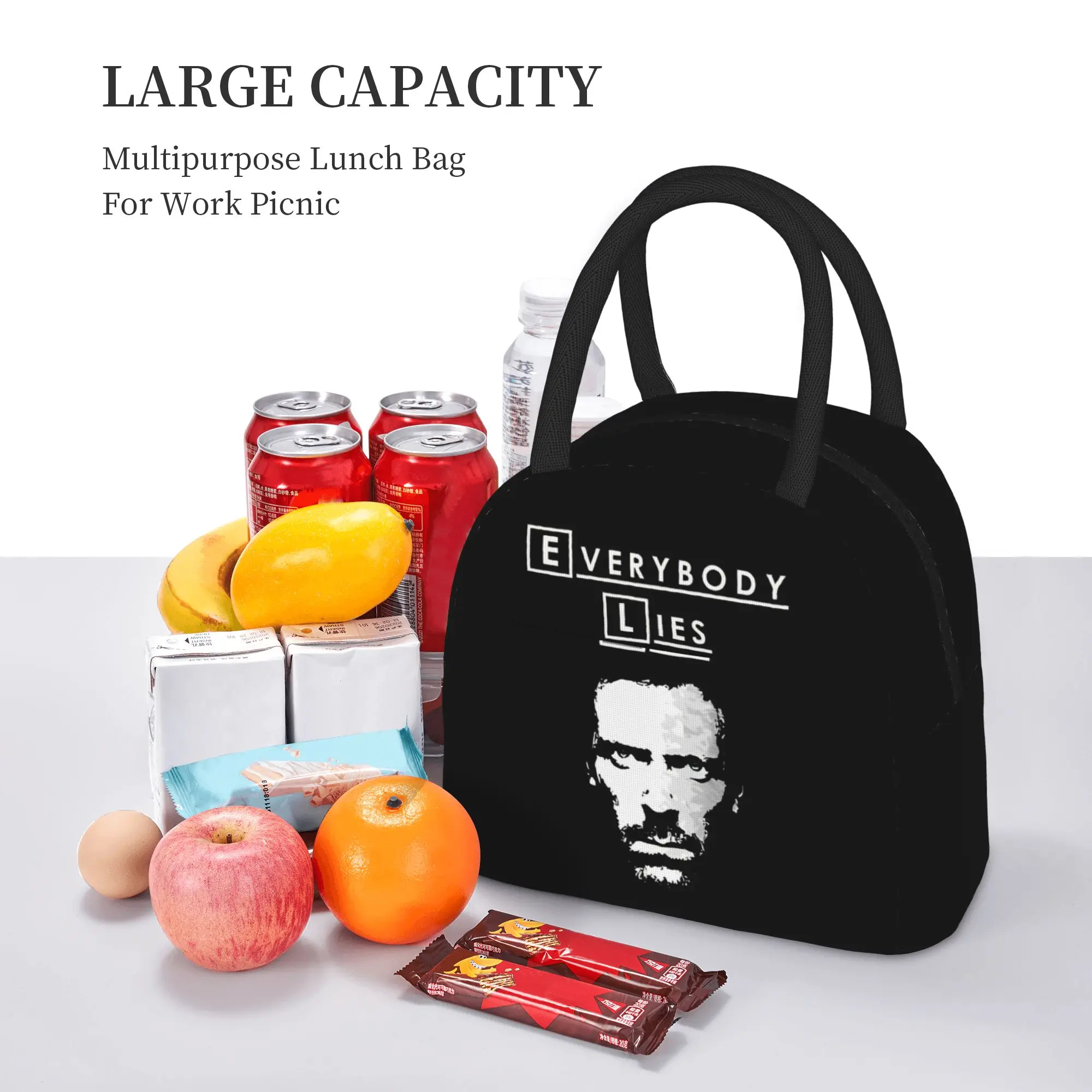 모든 사람은 거짓말을 한다 Dr Gregory Insulated Lunch Bags 대용량 하우스 Md 재사용 가능한 쿨러백 토트 도시락 가방 음식 핸드백
