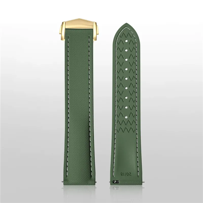 Universal Fluoro Rubber Watch Strap with FKM Deployant Buckle - Men's Sizes 18mm to 24mm
