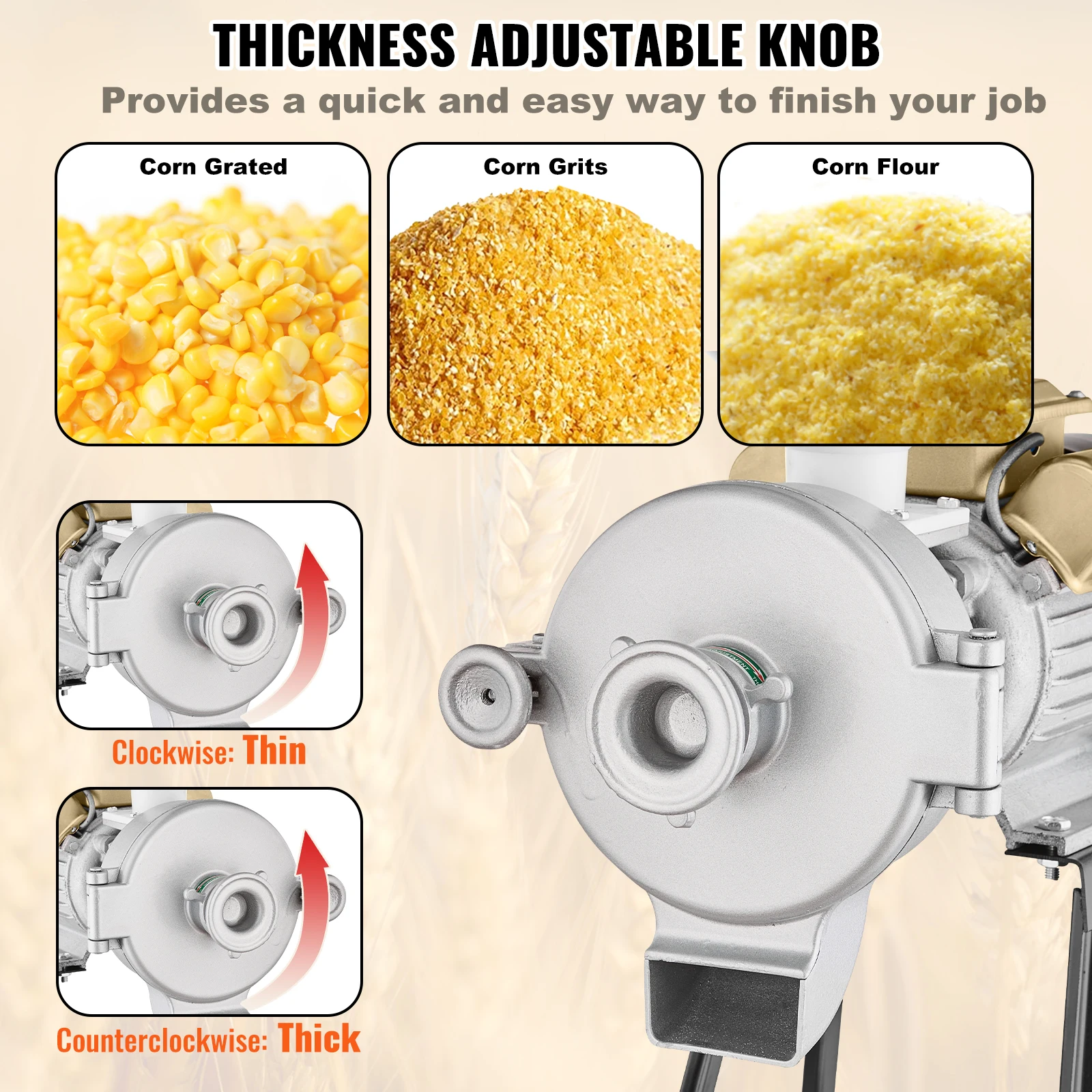 SucceBuy Electric Grain Mill Grinder 3000W Spice Grinders Commercial Corn Mill with Funnel Cereal Wheat Grinders Dry&Wet Grinder 5