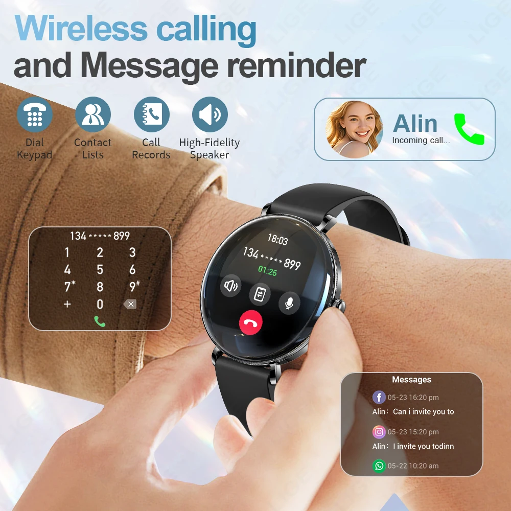 LIGE Ultra Thin Smart Watch 2025 For Women Answer Make Calls 1.43" AMOLED Waterproof Fitness Smartwatch Heart Rate Sleep Monitor