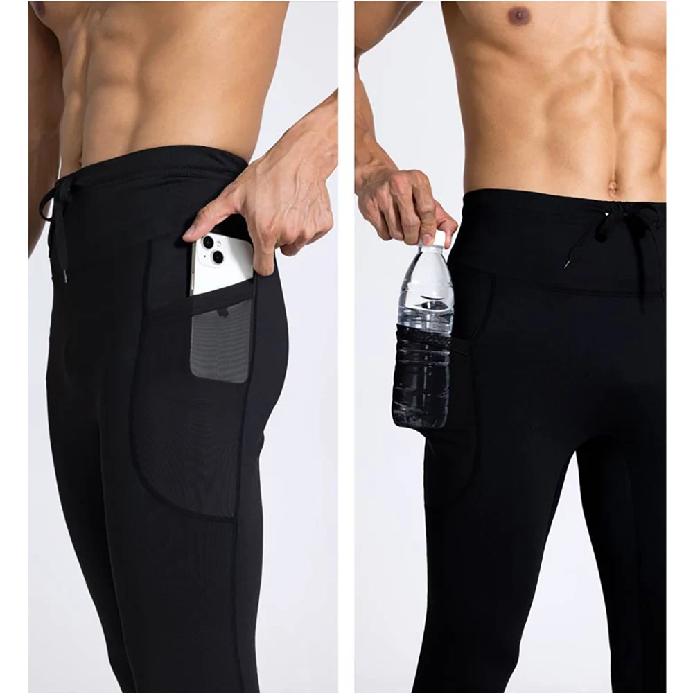 Men Outdoor Running Tights Pocket GYM Exercise Fitness Leggings Basketball Hiking Trainning Sport Soccer Compression Clothing