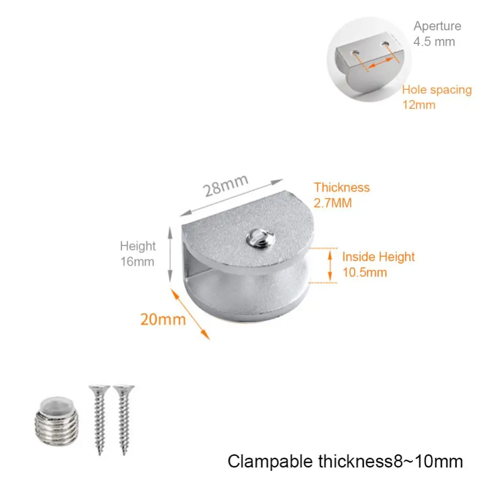 1 Piece Aluminum Alloy Semi-circular Glass Clip Glass Brackets Fixed Support Bracket Flat Back Mount Holder for Thick
