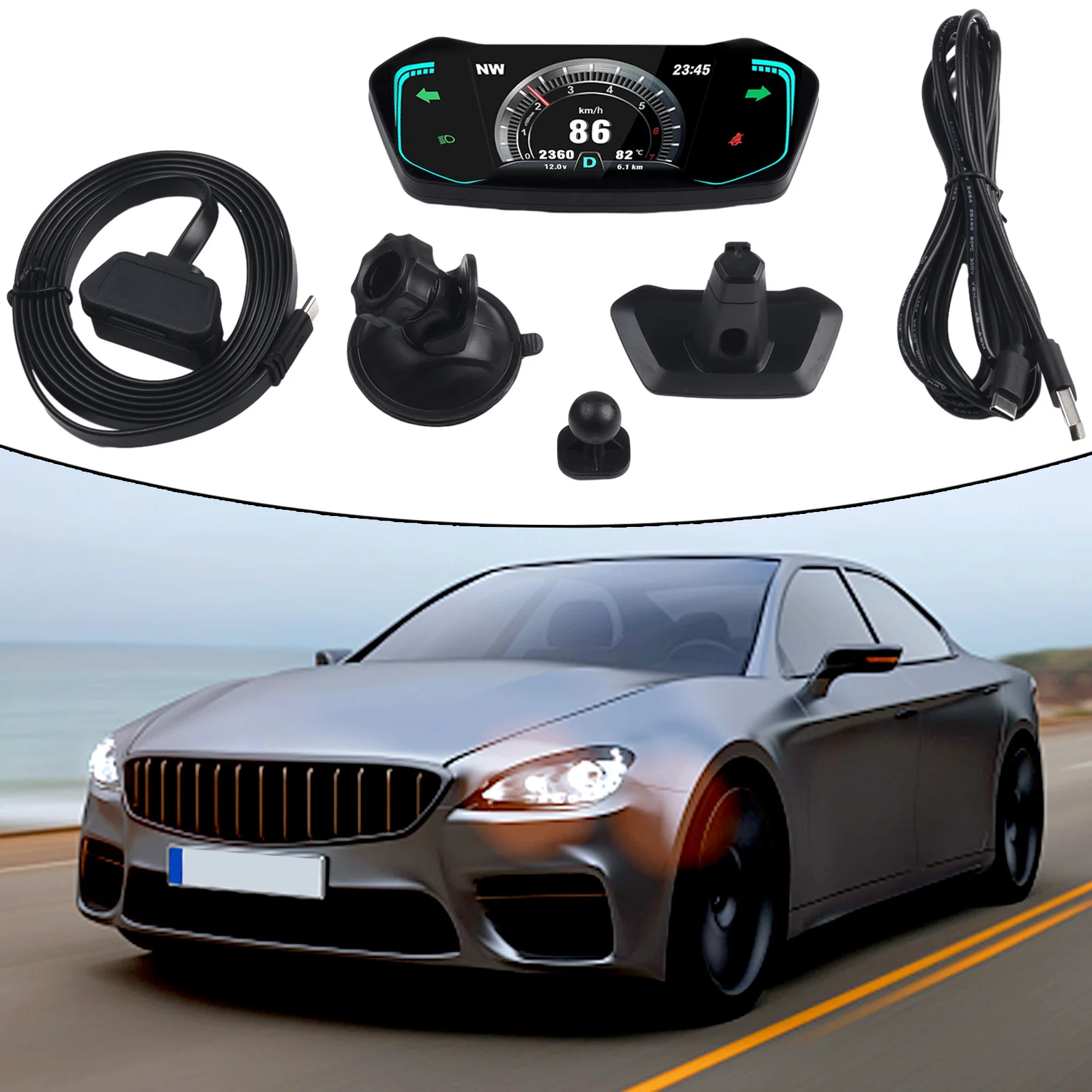 

Newest Black Car Head Up Display OBD2 GPS Auto Display Smart Car HUD On-Board Computer Gauge Security Alarm Water&Oil Temp RPM