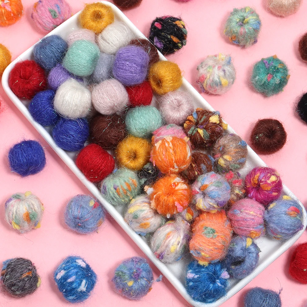 다채로운 모헤어 원사 볼 비즈, 크로셰 뜨게 모직 비즈, 장식품 제작, DIY 공예 선물, 의류 액세서리, 10 개/로트