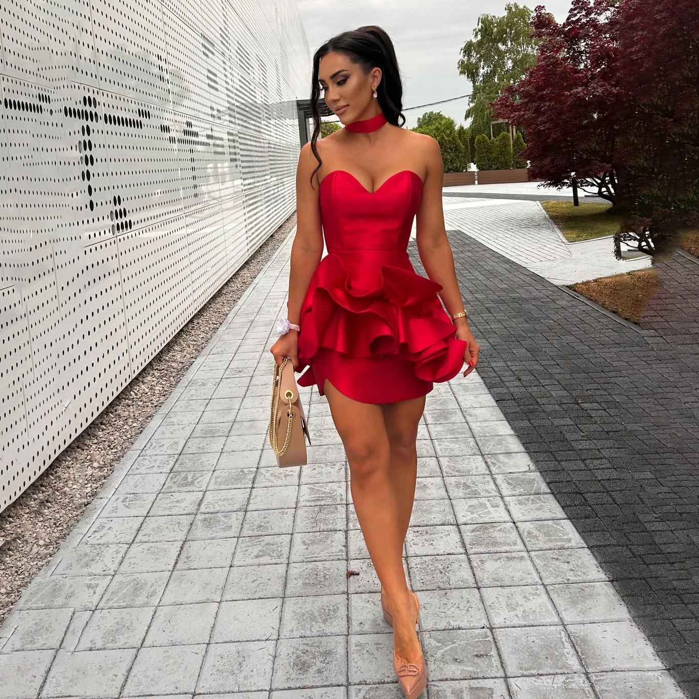 Radia May Customized Sexy Red Short Prom Dress Sweetheart Ruffles Satin Cocktail Party Gowns BP126 1
