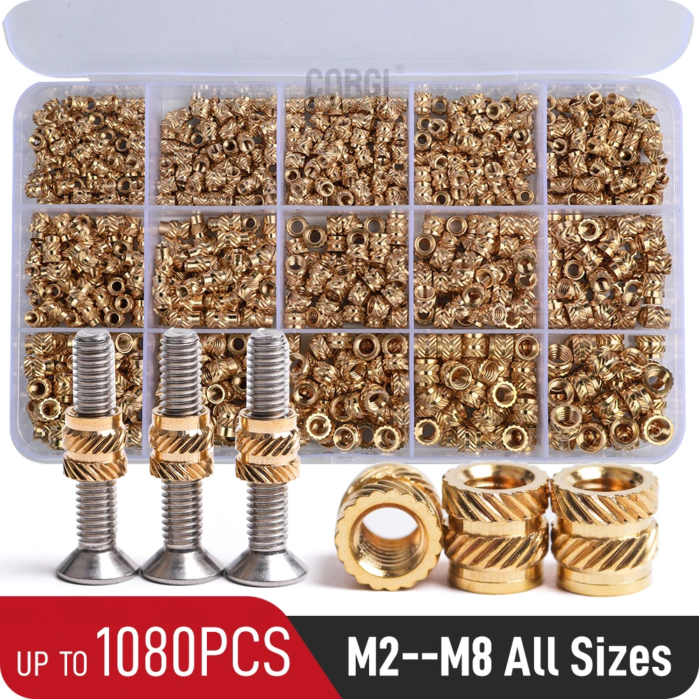 80-1080Pcs Hot Melt Thread Knurled Brass Heat Insert Nut Set M2 M2.5 M3 M4 M5 M6 M8 Copper Embedment Nuts Assortment Embed Parts