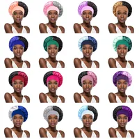 Women's Satin Solid Wide-brimmed Sleeping Hat Unisex Color-block Head Wrap Elastic Band Cap Hair Care Bonnet Night Hat 2