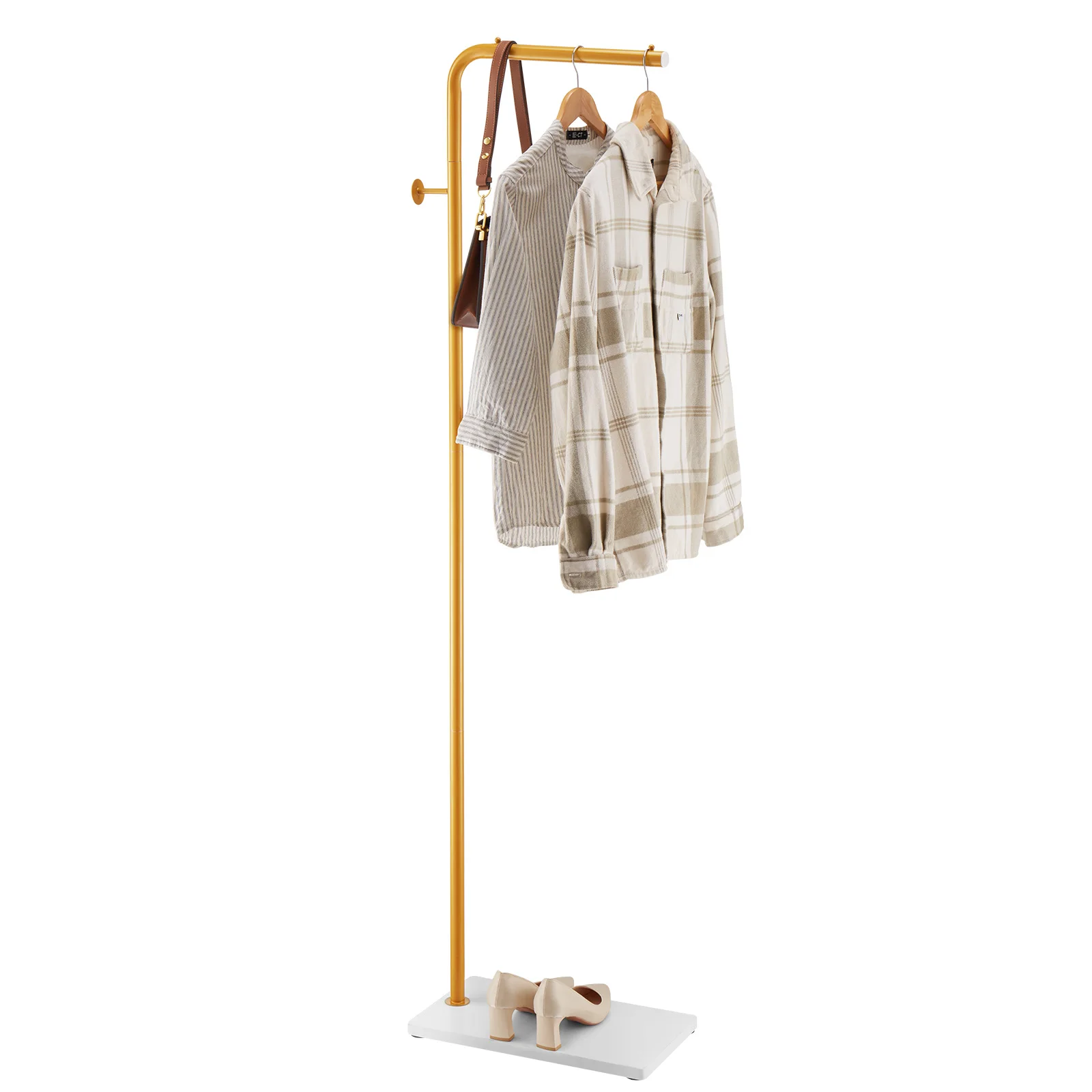 SucceBuy Coat Rack Freestanding Coats Rack Stand with Quartz Stone Base & 3 Round Hooks Free Standing Hall Coat Tree for Bedroom