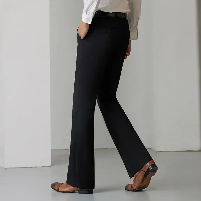 Pantalones de traje para hombre, drapeados, fluidos, de pierna ancha, con boca acampanada, ajustados, para oficina, para trabajo, de verano, acampanados, chinos, para hombre, sastrería elegante