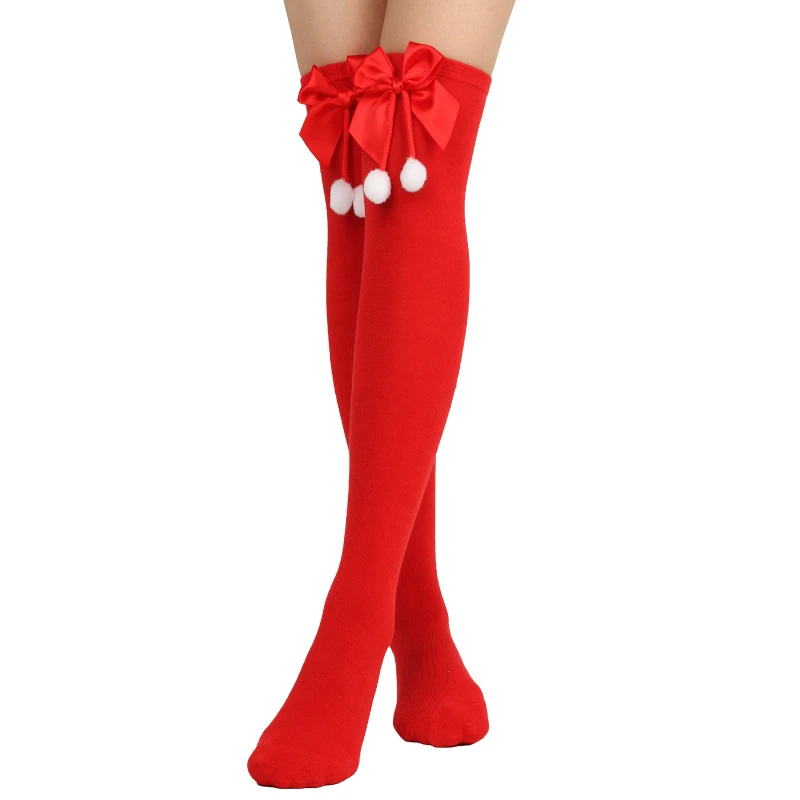 Bow Tie Christmas Stockings Knee High Stockings Christmas Day Striped Stockings ladies socks summer thin bow stockings white over the knee stockings sexy high barrel half cut black stockings