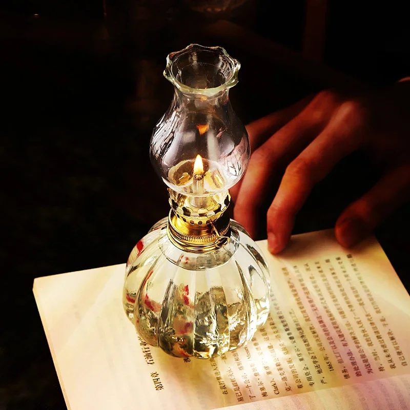 Glass Oil Lamp Glass Kerosene Lamp For Tabletop Decor With Wick Vintage Indoor Kerosene For Camping Hunting Emergencies Power Outages