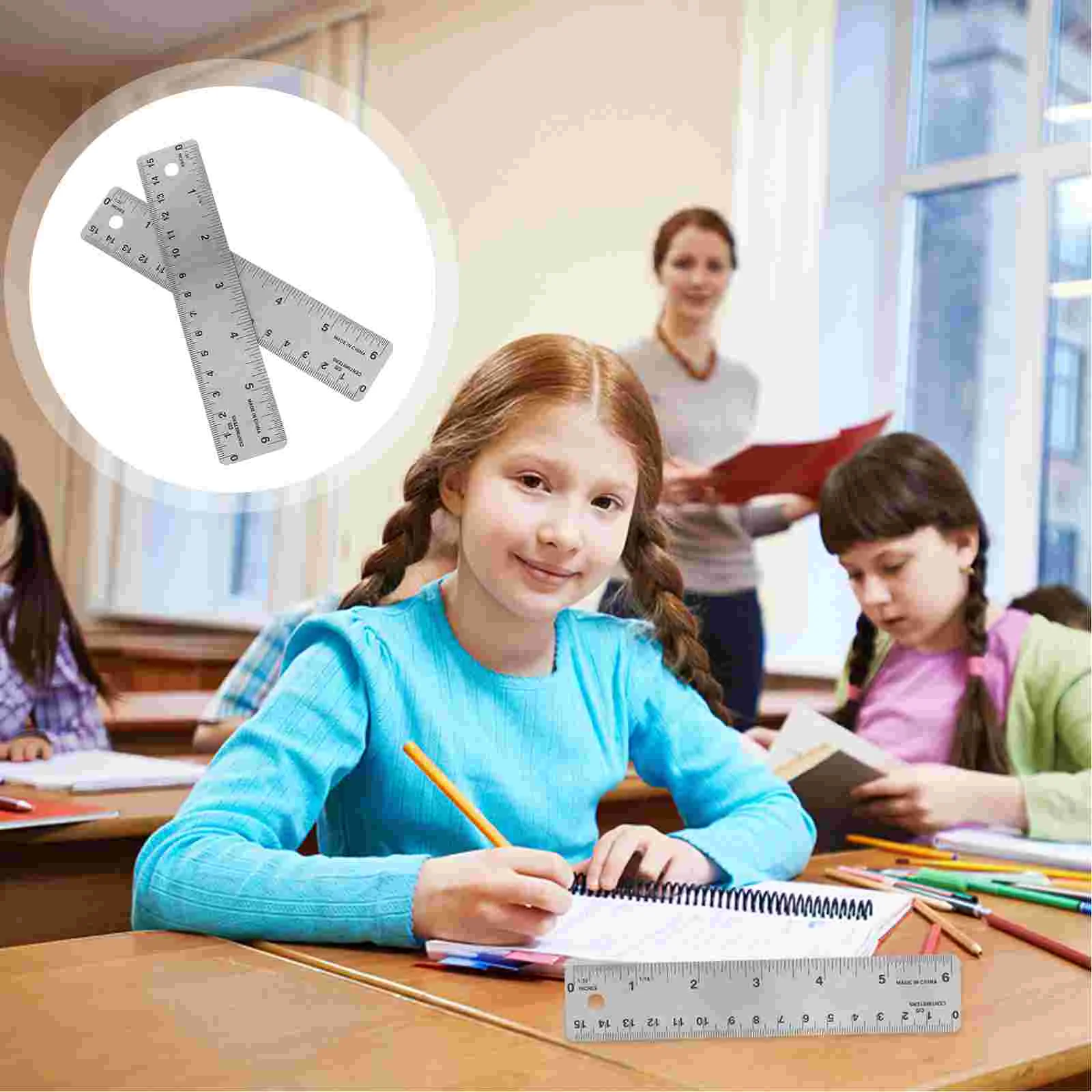 

2 Pcs Carpenter Cork Stainless Steel Ruler Student Wooden Straight Edges Rulers
