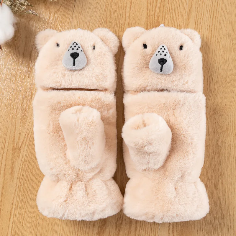 Leisure Half Finger Bear Gloves Soft Fingerless Fluffy Plush Girls Lovely Bear Claw Plush Mittens Warm Women Gifts