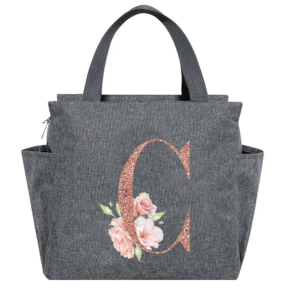 Rose Gold Insulated Lunch Tote with Letter Print