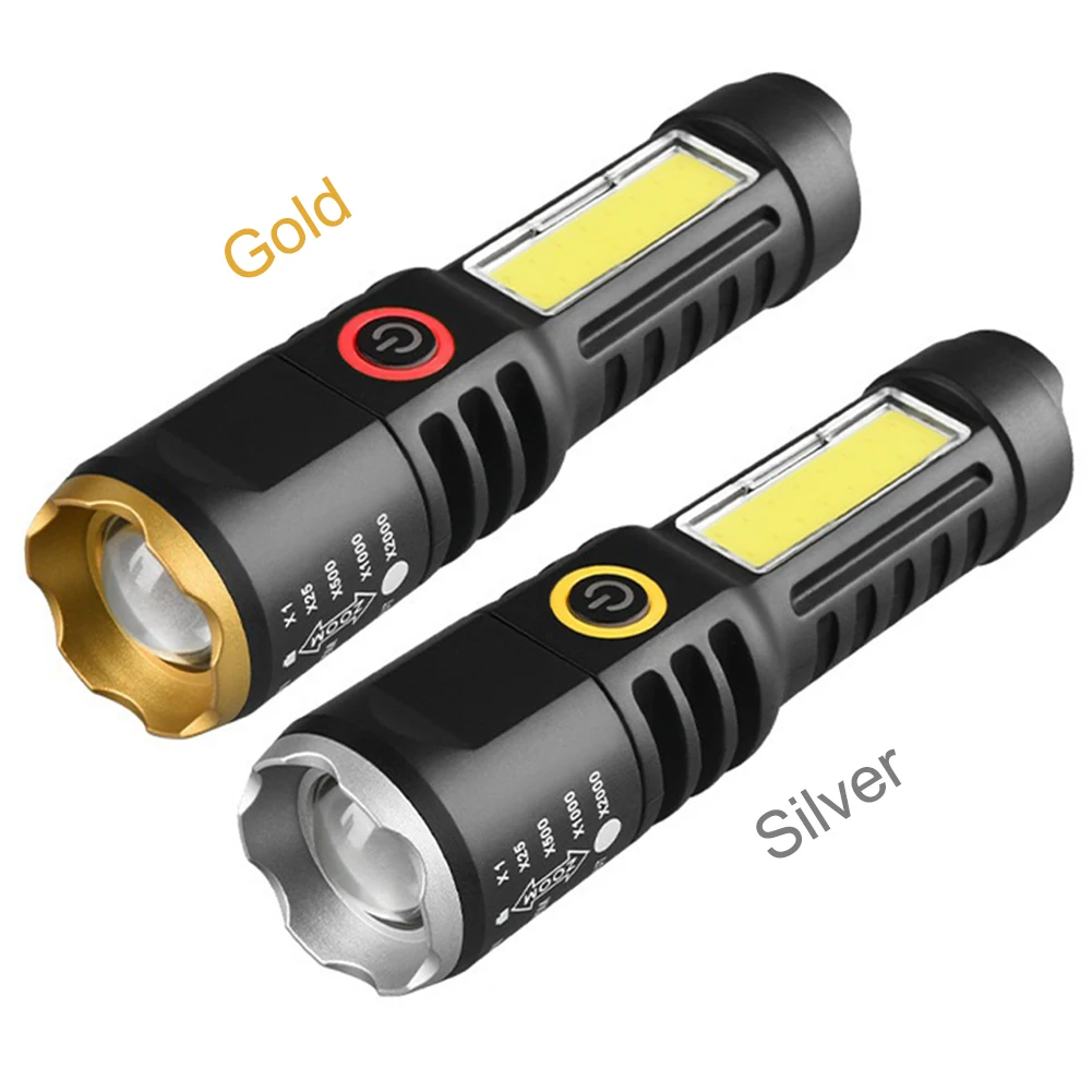 Waterproof Torch Light Telescopic Zoom XPE COB LED Zoomable Flashlight Type-C USB Charging Strong Flashlight 4 Modes for Outdoor
