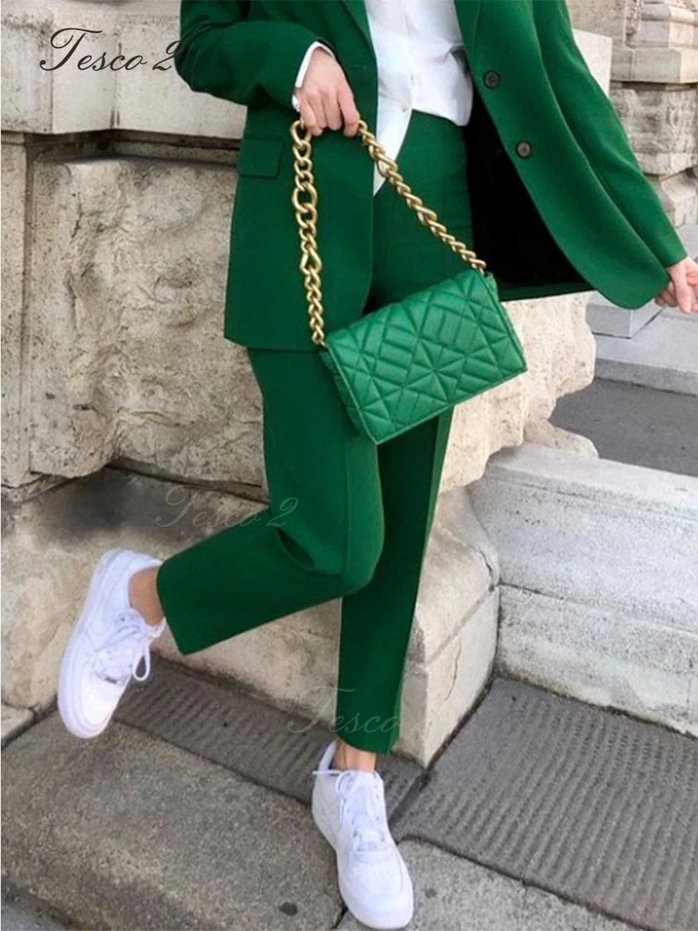 Tesco 2 Casual Women Suit Straight Loose Women's Trouser Suit Two Piece Set Women Outfit 2023