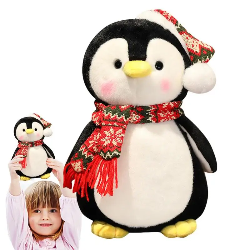 Christmas Penguin Plush 25cm Cute Small Penguin Plush Toys Huggable Stuffed Animal Penguin Toy Multifunctional Christmas Plush