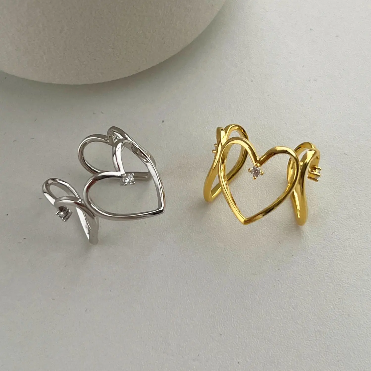 

Серебряное кольцо S925 с большим сердцем, Женский комплект, циркониевое кольцо в форме сердца, открытое регулируемое кольцо для тела, ювелирные изделия