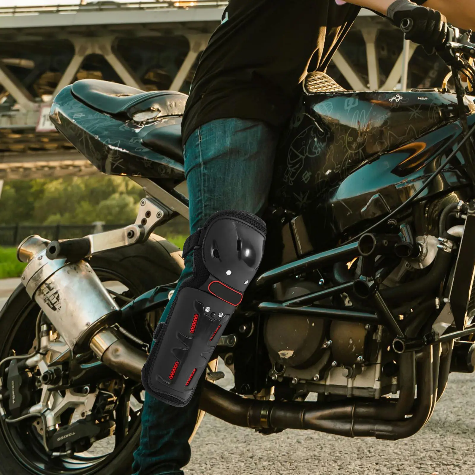 1세트 보호용 무릎 패드 팔꿈치 패드 세트 두꺼운 미끄럼 방지 오토바이 보호대 성인용 라이딩 장비 사계절 정강이 보호대 팔꿈치 보호대