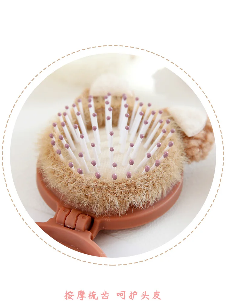 Description Picture 3 of itemCoffee Bear Hair Combs Folding Massage Hair Brush Round Mini Airbag Comb with Mirrors Travel Hairbrush Makeup Comb Styling Tools