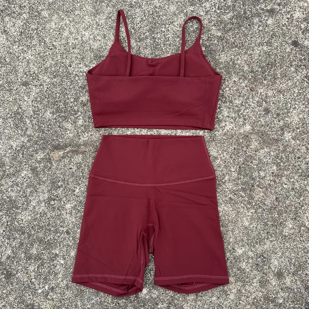Sports Bra Set Gym Workout Set Yoga Pants Set Yoga Set Sports Set Shorts Fitness Set Sportswear Set Sports Set Solid Color Gym Cycling shorts Yoga Set Short Legging + Spaghetti straps Sport Bra Athletic Women Suit Comprehensive Training Jog