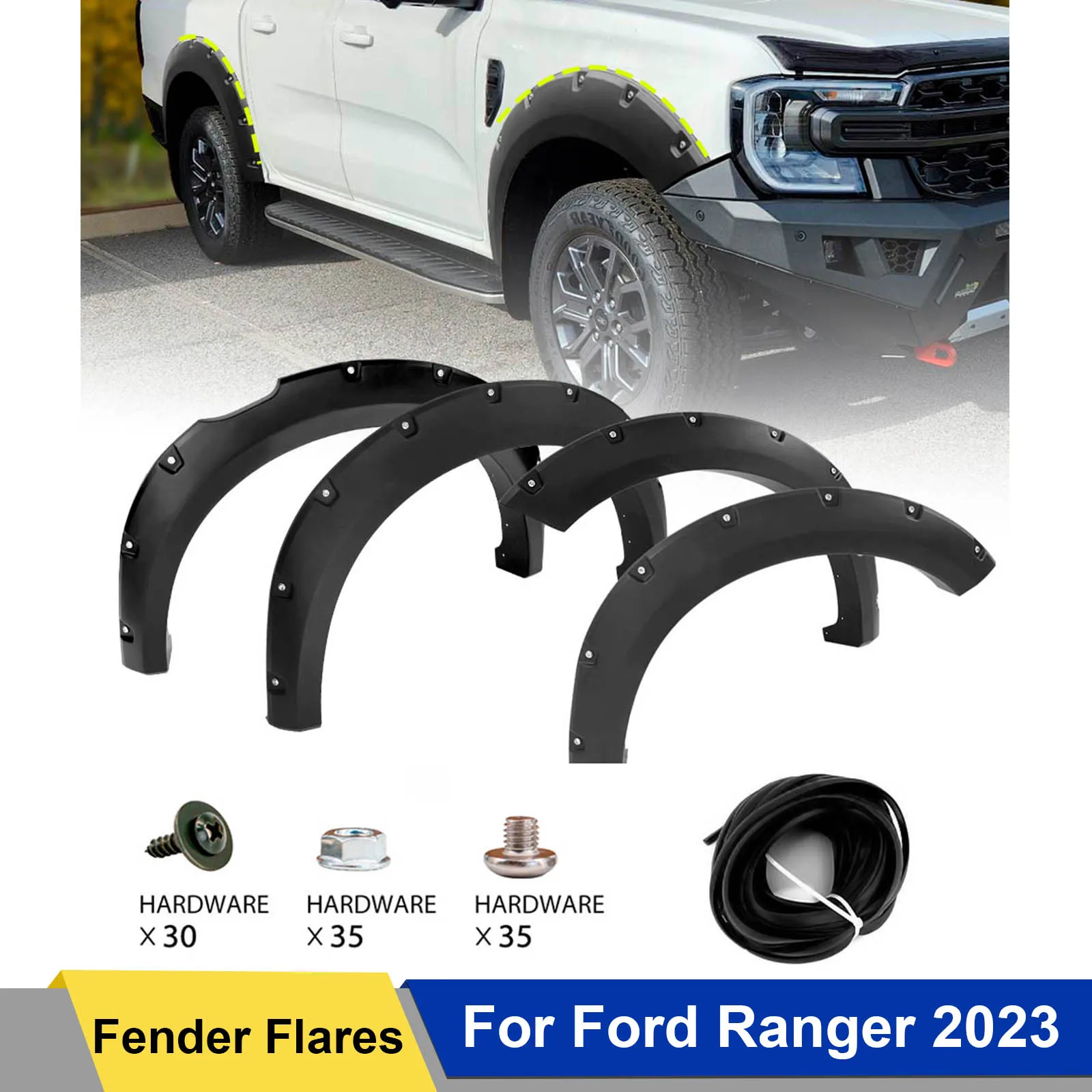 Matte Black Wheel Arch Fender Flares for Ford Ranger Next Gen 2022 2023 T9  Wildtrak Wildtrak-X Dual Cab With Rear Step Box