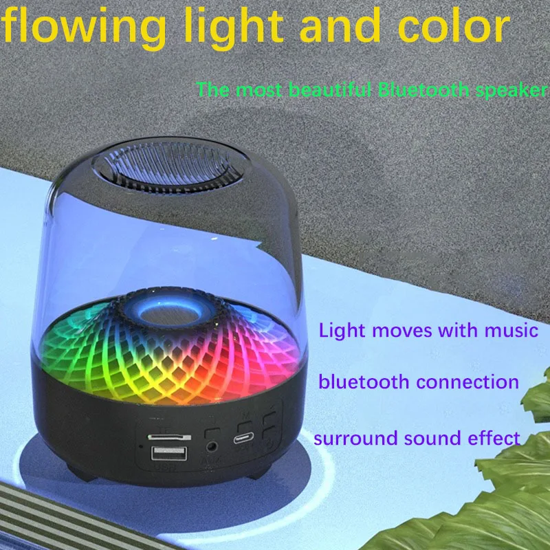 Portable Bluetooth Speaker 4-generation Glazed Bright light Heavy bass Transparent Glass