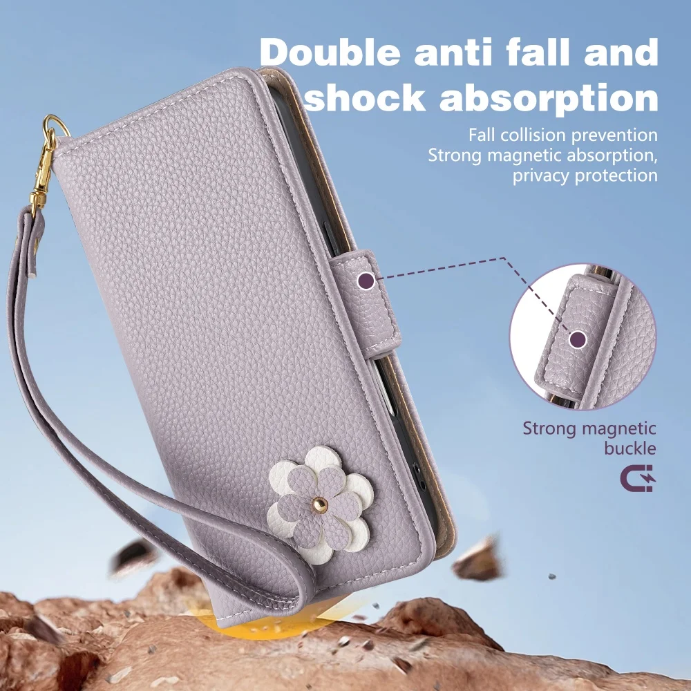 Elegant 3D Floral Leather Phone Wallet Case with Card Slot and Flip Cover