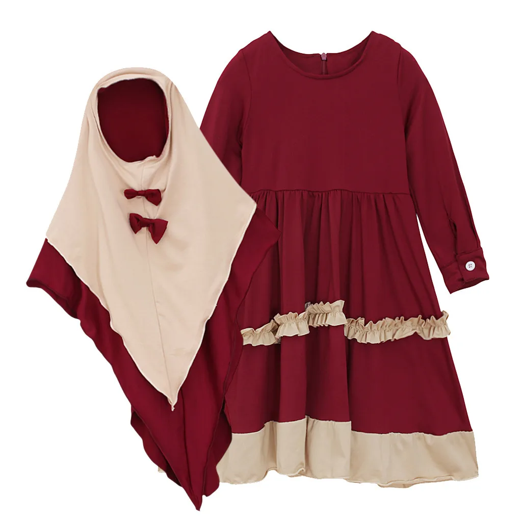 Kid Dubai Girl Robe Abaya Traditional Dress Clothing Baby Ramadan Sweatpants And Hoodie Set for Girls Baby Stuff for Girls