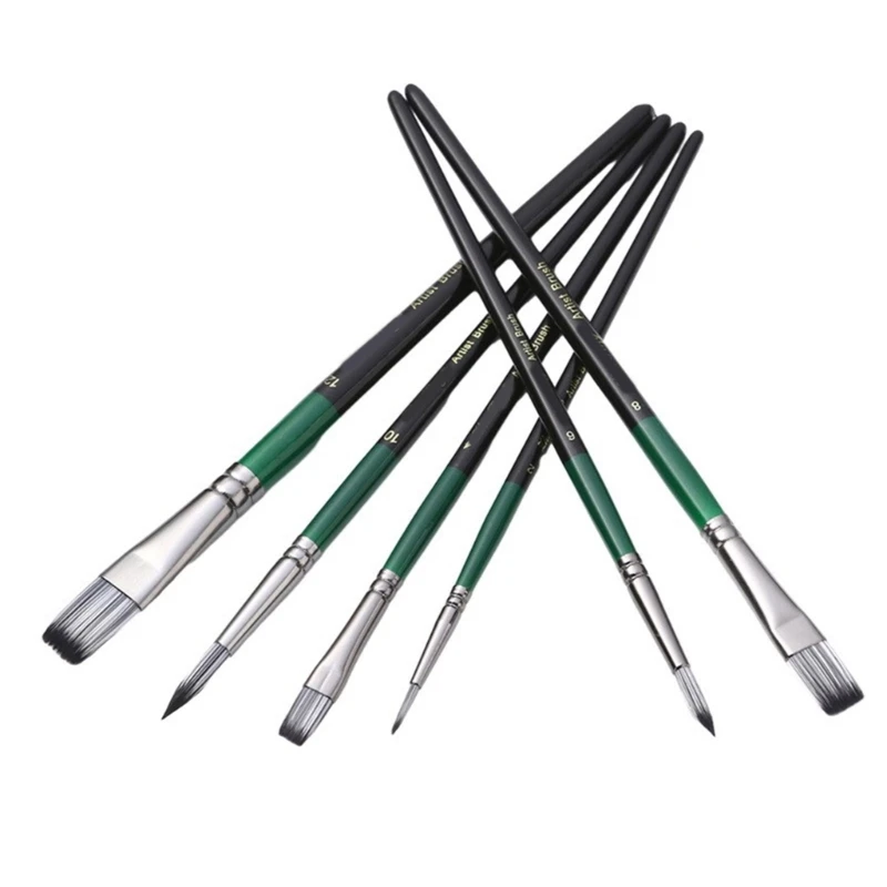 성인을 위한 6개 수채화 물감 브러쉬 아티스트 페인트 브러쉬 나일론 브러쉬