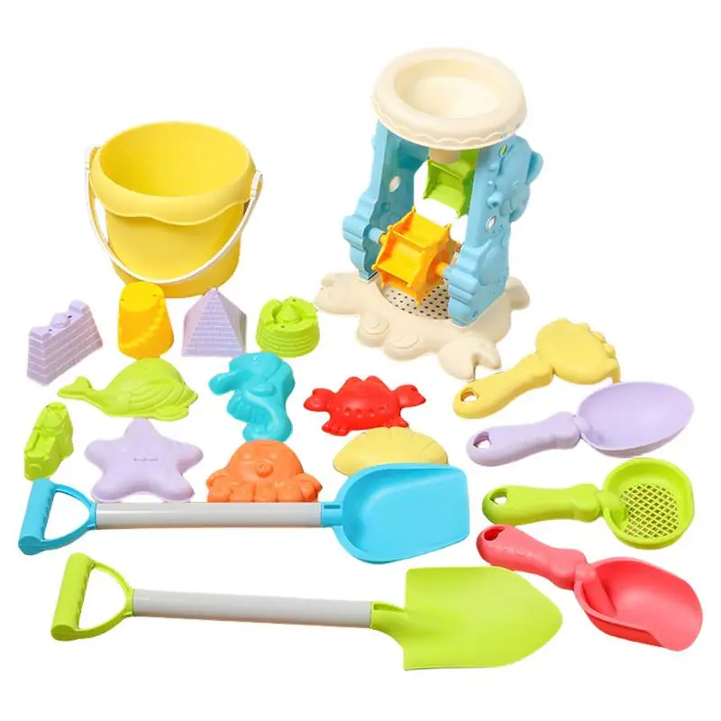 

Beach Toys For Kids Cute Sandbox Toys 19PCS Cartoon Ocean Theme Sand Molds Summer Toy Rake Shovel Beach Bucket For Outdoor Beach