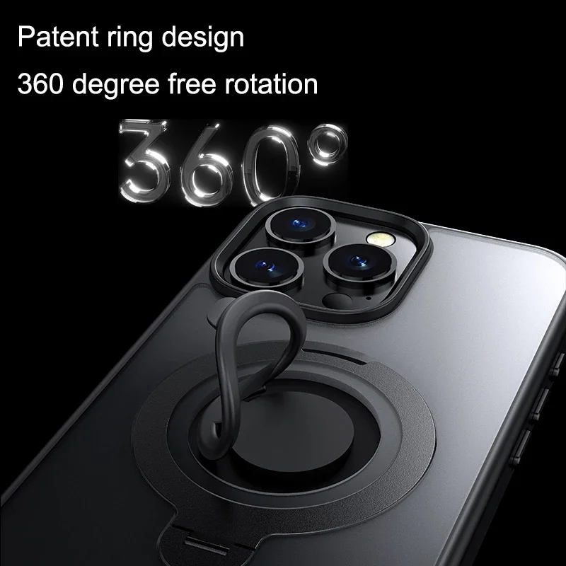 Luxury Magnetic Phone Case with Ring Stand and Lens Protection - Magsafe Compatible, Frosted Matte Finish