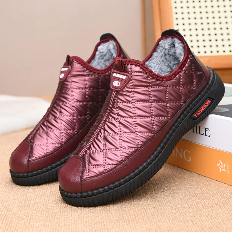 navy blue dress for baby girl Winter Flats for Women Round Toe Splice Elegant Floral Embroidery Plush  Warm Slip on Dress Shoes Casual Low Top Walking Shoes Pink Size 8.5 main image 1