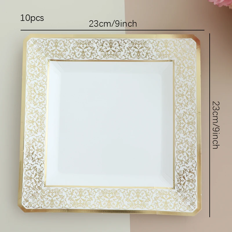 Description Picture 6 of itemGold lace set tableware disposable paper plates cups tissues birthdays genders revealed wedding events party decorations