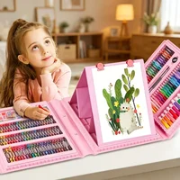 208 PCS Super Mega Kids Art Set, Portable Pink Drawing Kit with Easel, Crayons Colored Pencils Watercolor Paint, Art Supplies Gift for Boys Girls 7