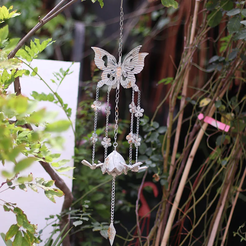 Wrought Iron Retro Butterfly Wind Chimes Garden Decoration