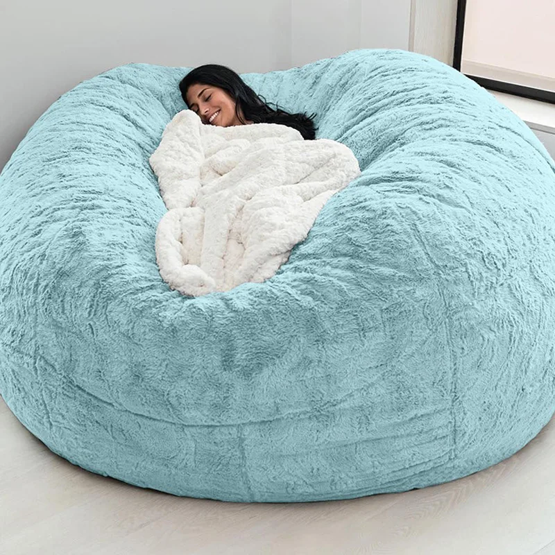 Sofa Cover Giant Fur Bean Bag Cover Big Round Soft Fluffy Faux Fur Beanbag Lazy Sofa Bed Cover Living Room Furniture